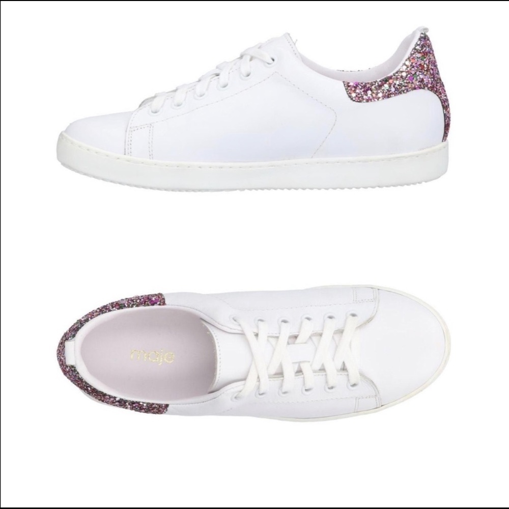 Maje Fanny Glitter Tab White Platform Sneaker